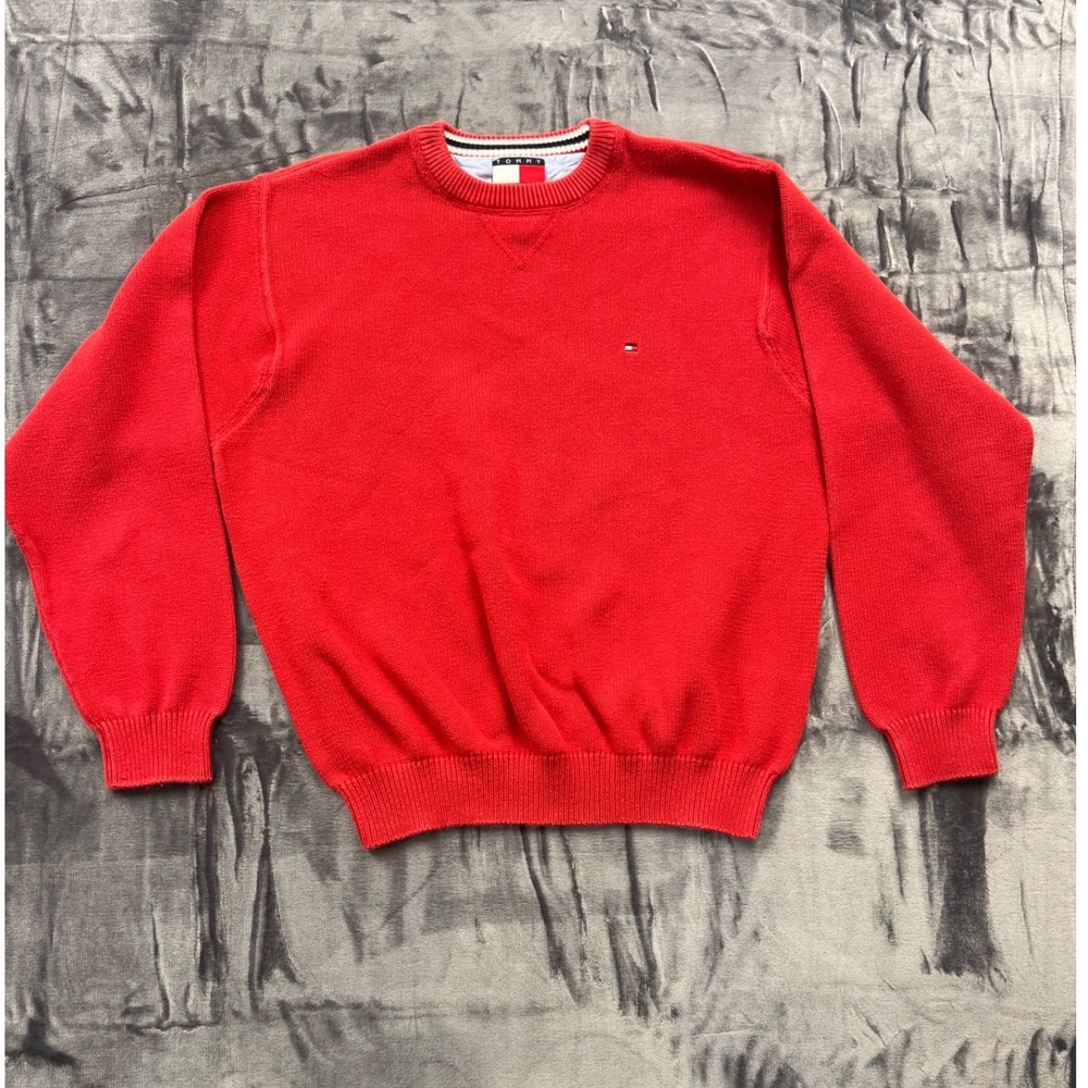 Tommy Hilfiger Red Cotton Crewneck Sweater‎ XL GUC Grandpa Preppy Golf Classic
